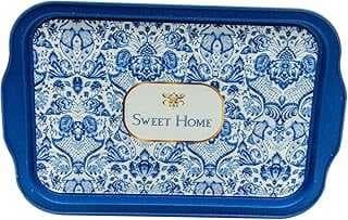 EVLE-Azulejos Deseli Metal Tepsi - Çay Kahve Tepsisi - Suum Tepsisi 21 Cm X 31 Cm (Azulejos Sweet Home)