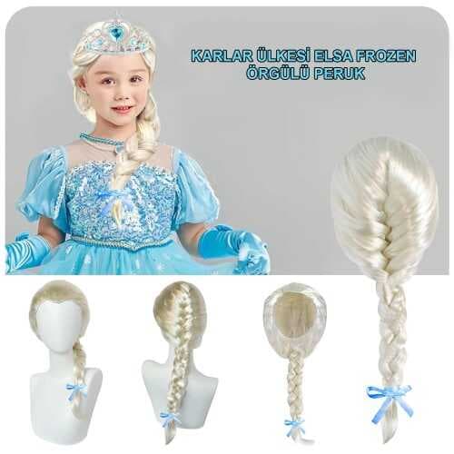 Platin Altın Dore Renk Karlar Ülkesi Elsa Frozen Peruğu Çocuk Boy