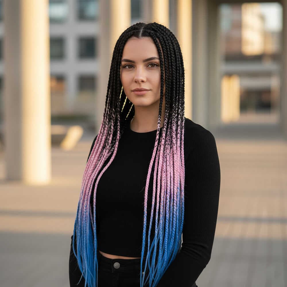 Afrika Örgüsü Ve Rasta İçin Sentetik Ombreli Saç / Siyah / Pembe / Mavi