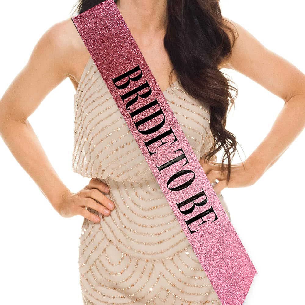 Pembe Üzeri Siyah Büyük Bride To Be Yazılı Simli Işıltılı Kuşak Kemer 10 cm Genişlik (4767)