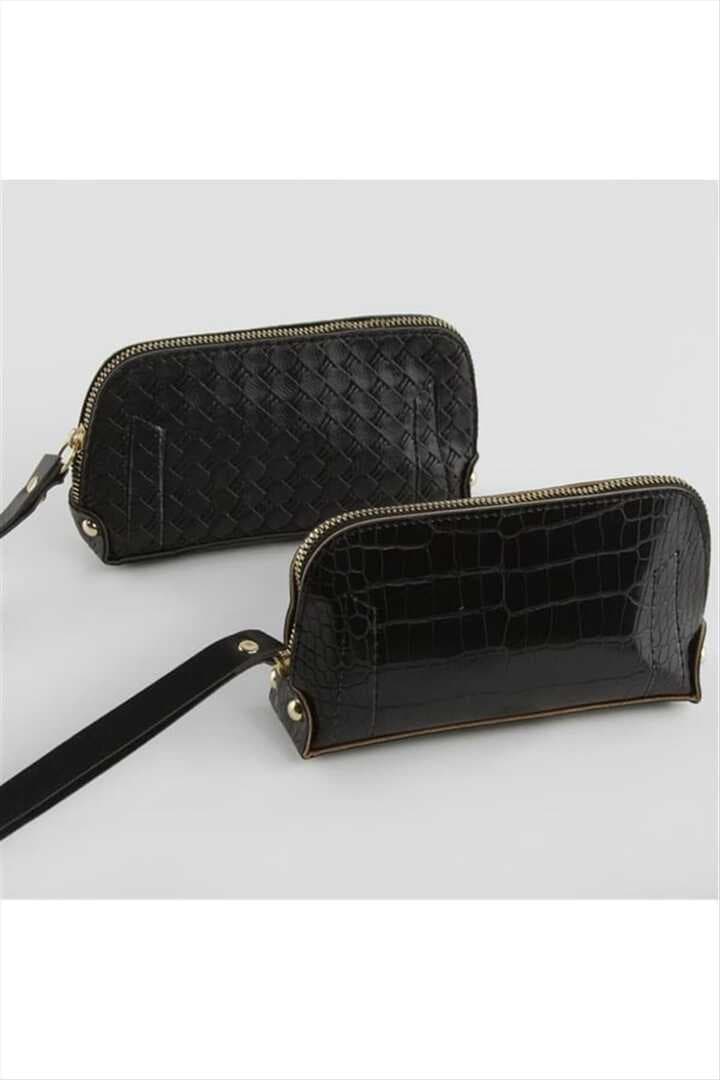 Karışık Desenli Siyah Dikdörtgen Deri Cüzdan