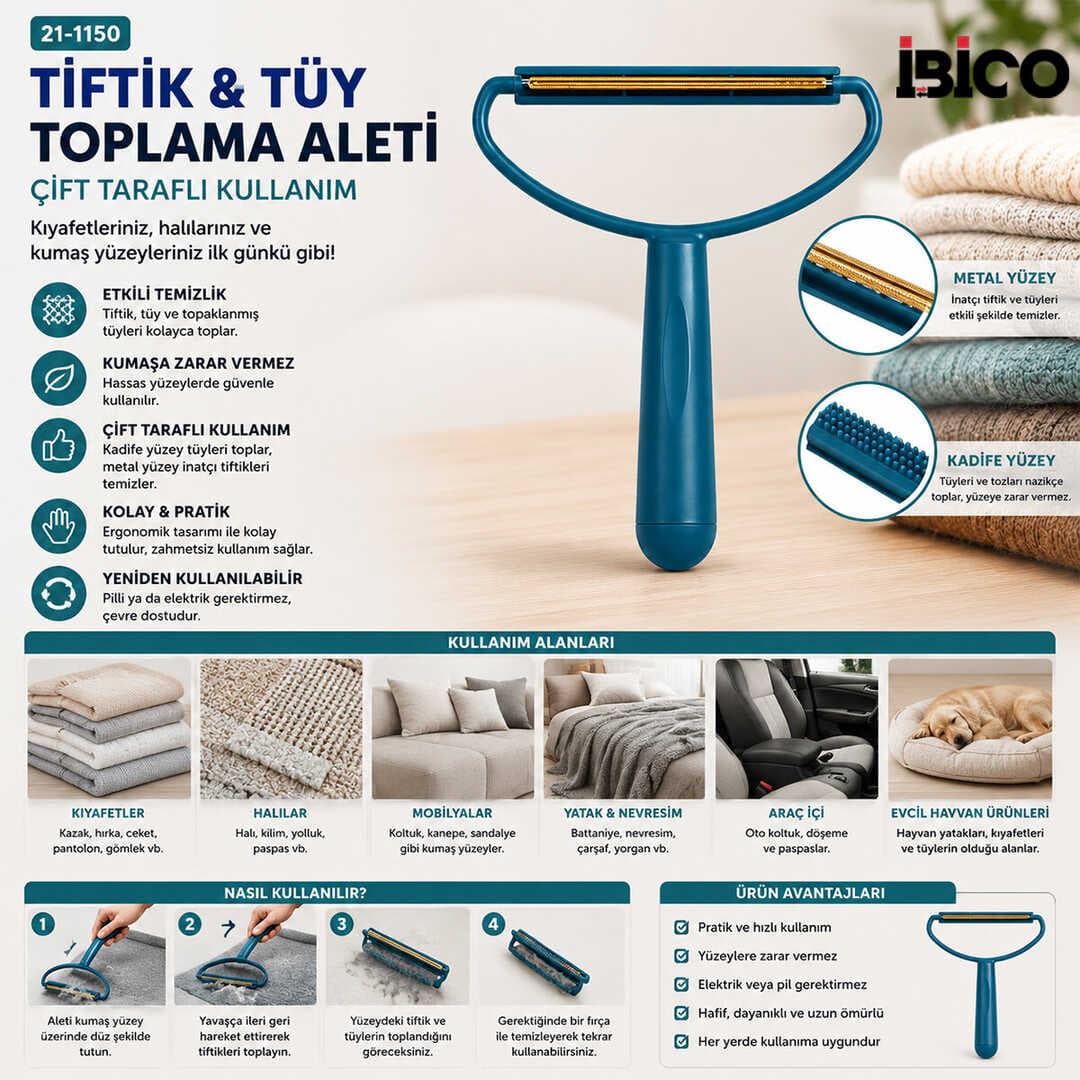 2İN1 BAŞLI PLASTİK SAPLI METAL TİFTİK TÜY TOPLAMA PLS.KAŞIYICI APARAT PET SHOP (5430)