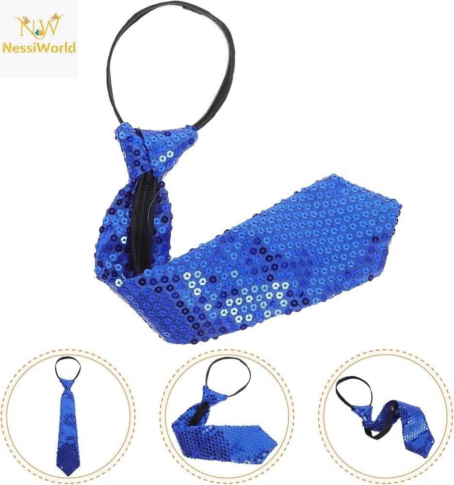 Mavi Pul Payetli Işıltılı Parti Kravatı 33 cm