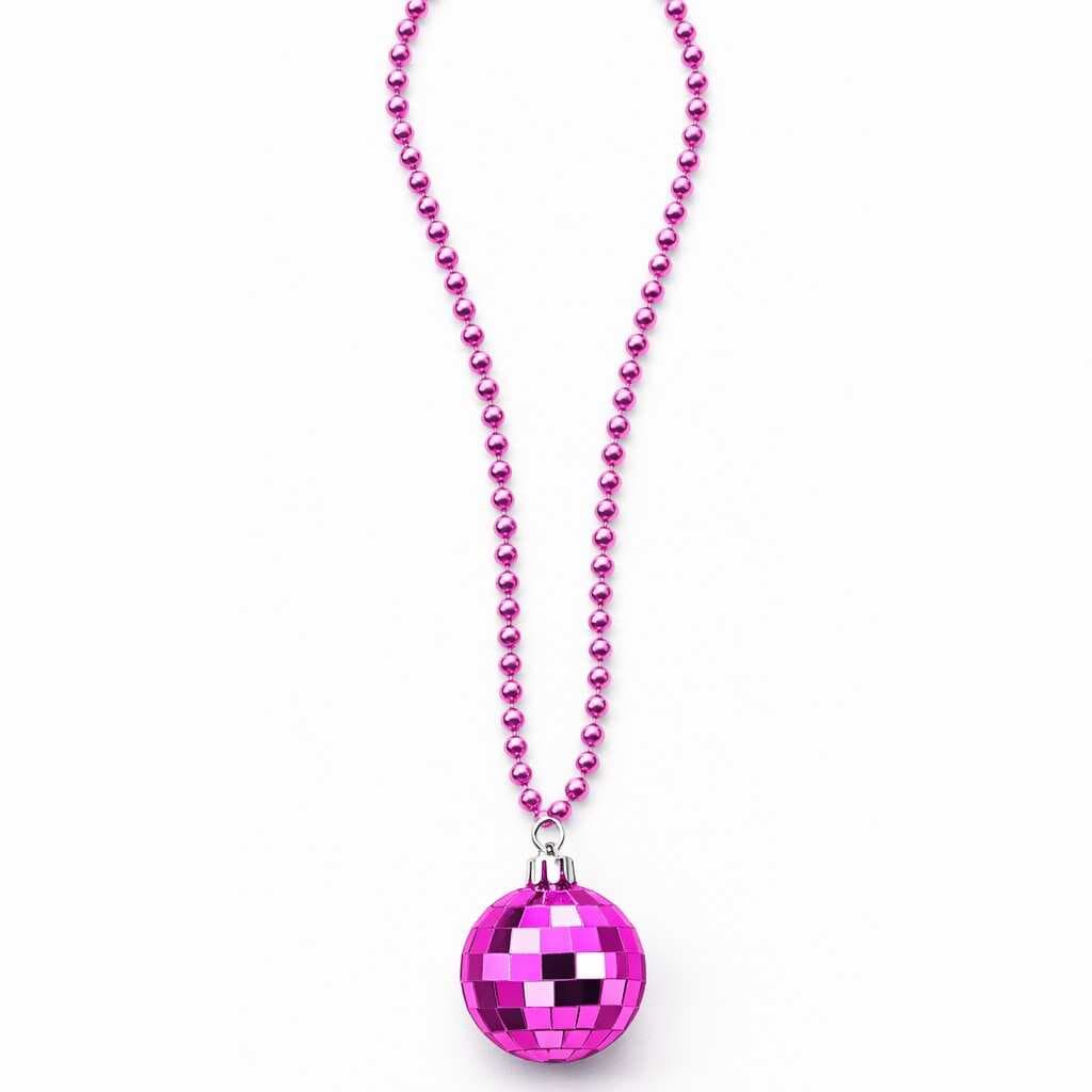 Retro Disko Topu Şekilli 80&amp;#39;ler 90&amp;#39;lar Fuşya Pembe Renk Plastik Kolye