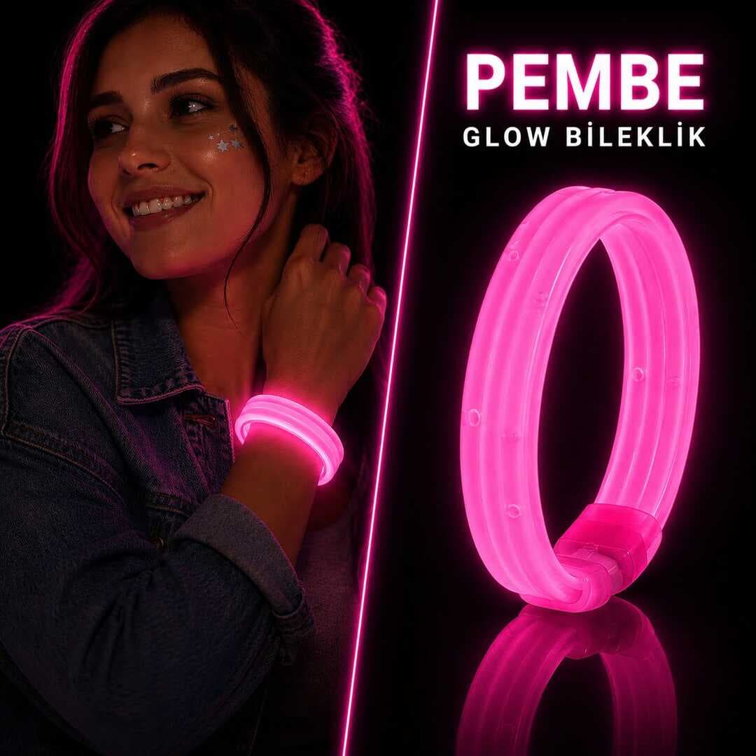 Pembe Kalın Glow Bileklik – Kırılarak Yanan Parti ve Festival Bilekliği (5430)