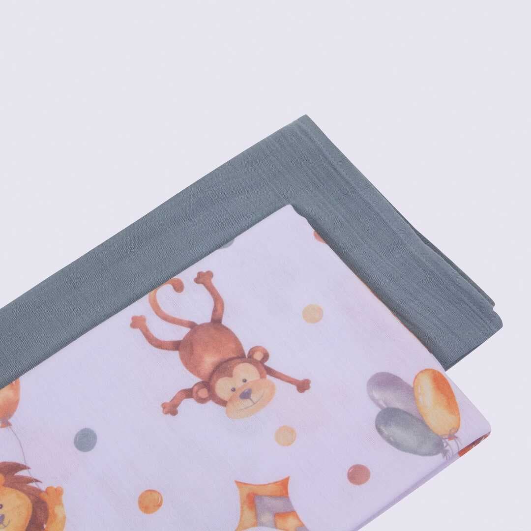 ARBABABY %100 Organik Pamuk Yenidoğan Muslin Ortu Seti - Su Yesili Renk ve Hayvan Temalı