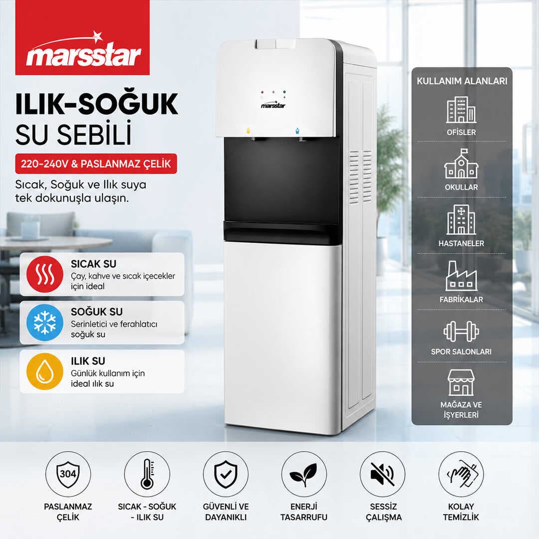 SU SEBİLİ SICAK - SOĞUK - ILIK 220-240V - PASLANMAZ ÇELİK MSWD-100 (5430)