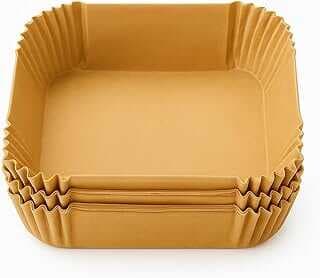 SUWORS 50'li Airfryer Pişirme Kağıdı – Kare, Yamaz ve Yağ Geçirmez Fritöz İçi Uyumlu, Tek Kullaımlık, 16x16 cm, Kahveregi