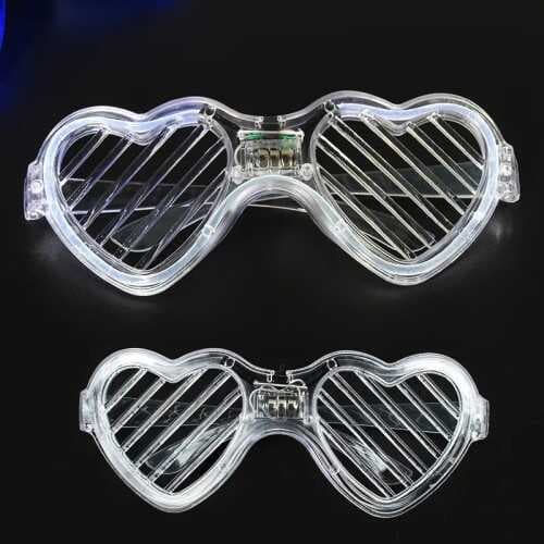 Beyaz LED Işıklı Kalp Gözlük – 3 Modlu Parti &amp; Glow Gözlüğü