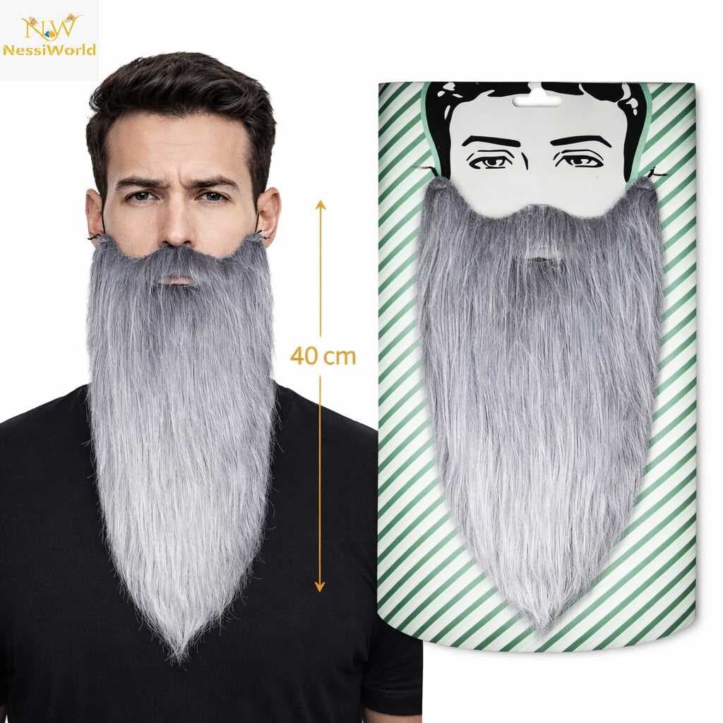 Gri Renk Lastikli Uzun Takma Sakal 40 cm