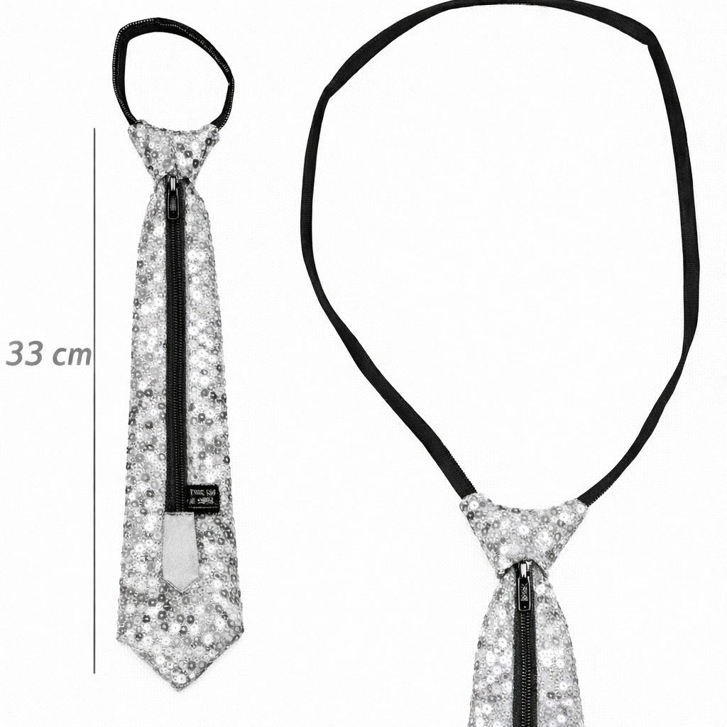 Gümüş Renk Pul Payetli Işıltılı Parti Kravatı 33 Cm