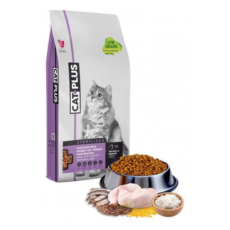 CatPlus Düşük Tahıllı Hipoalerjenik Tavuklu Hamsili Kısırlaştırılmış Kedi Maması 15 Kg