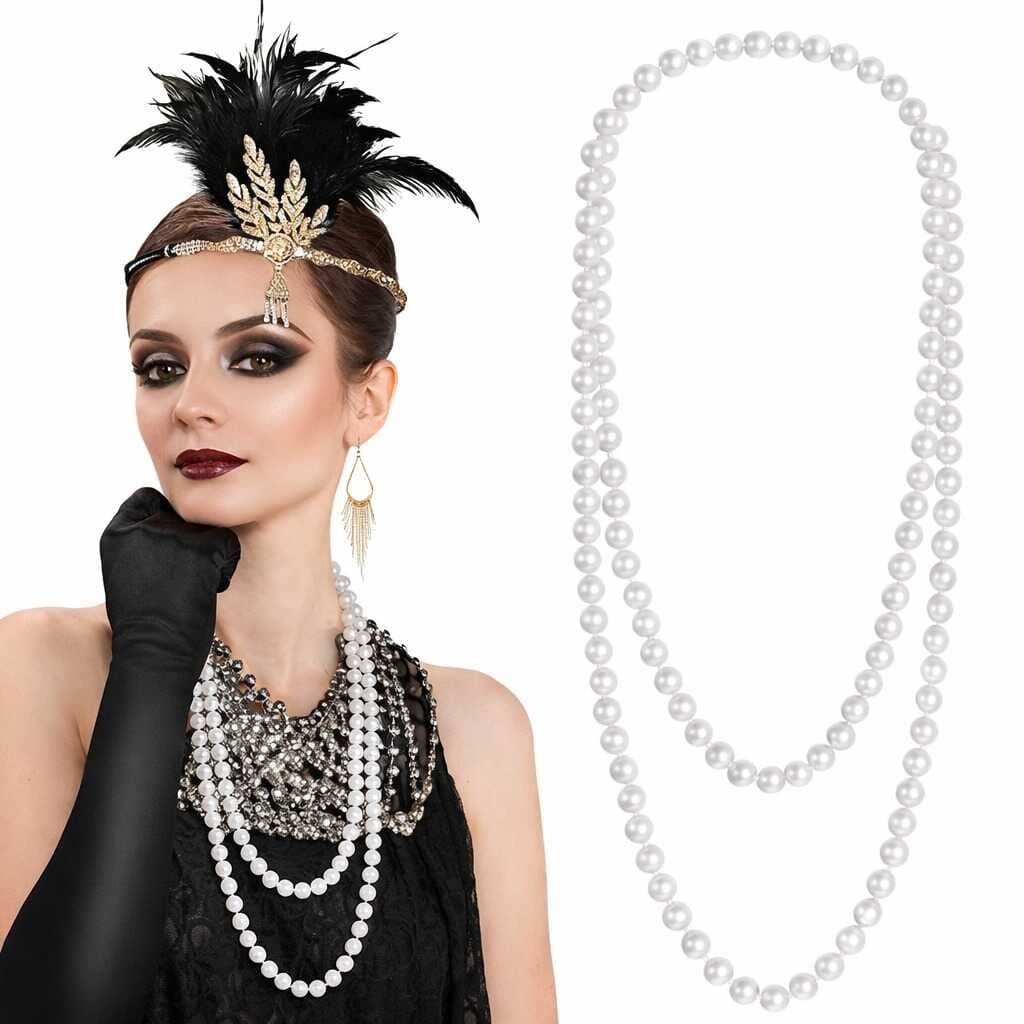 1920 Gatsby İnci Kolye – Vintage Uzun Beyaz İnci Kolye (5430)