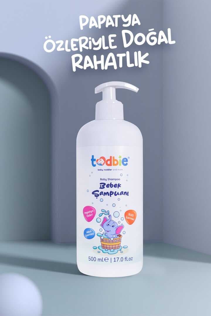 TODBİE 2'si 1 Arada Bebek Şampuanı 3'lü Set - Göz Yakmayan, Papatya Özlü, 500ml Bebek Şampuanı - Sles Içermez