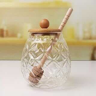 Decoox Bambu Kapaklı Cam Bal Kavaozu – 350ml | Kaşıklı & Şık Suum Kavaozu | Doğal Ahşap Kapaklı Cam Bal Saklama Kabı