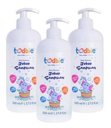 TODBİE 2'si 1 Arada Bebek Şampuanı 3'lü Set - Göz Yakmayan, Papatya Özlü, 500ml Bebek Şampuanı - Sles Içermez