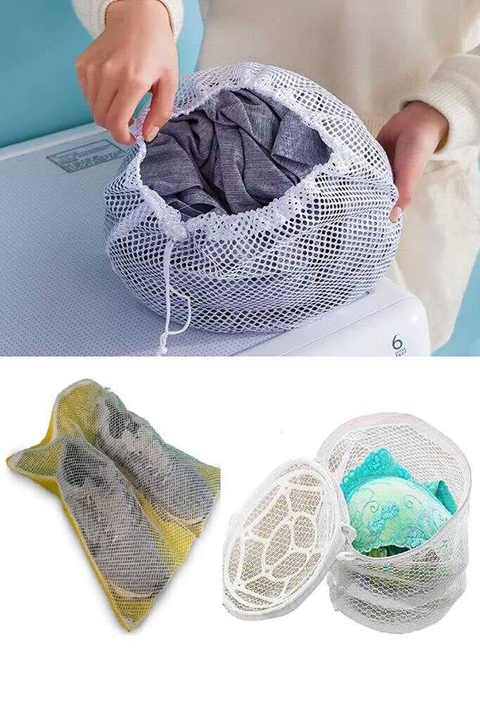 3lü Yıkama File Seti - Ayakkabı Filesi-Plastik Aparatlı Sütyen Yıkama- Çamaşır Yıkama Filesi (477477)