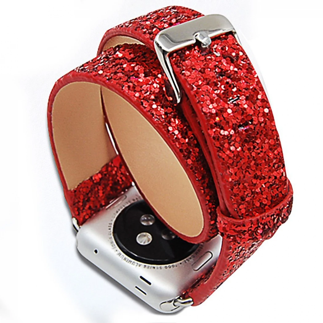 Ally Apple Watch 7-8 45mm 6-5-4 44mm Çift Tur Deri Sim İşlemeli Kordon 3-2-1 42mm-(5775)