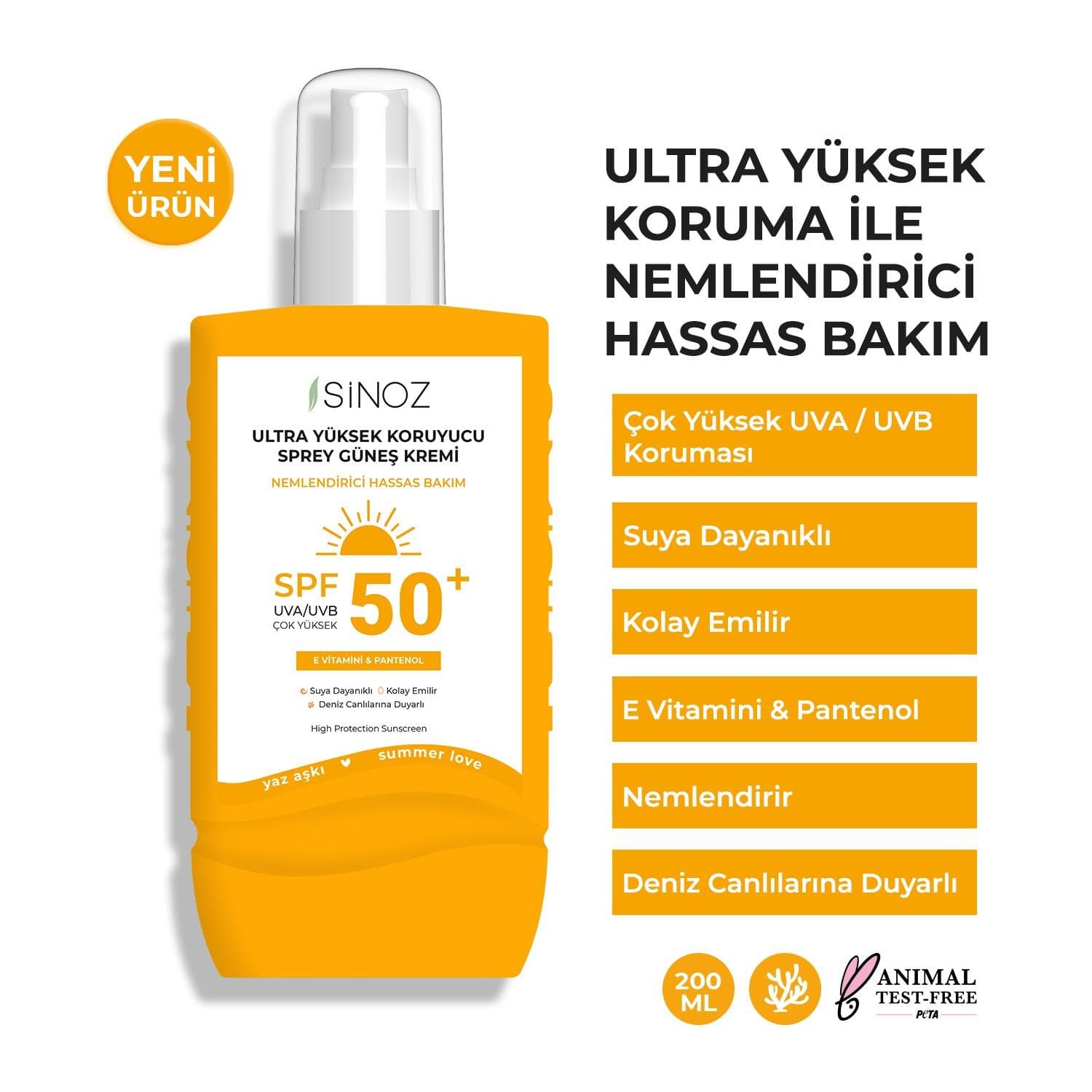 Sinoz Ultra Yüksek Koruyucu SPF50+ Vücut Güneş Kremi 200 ml