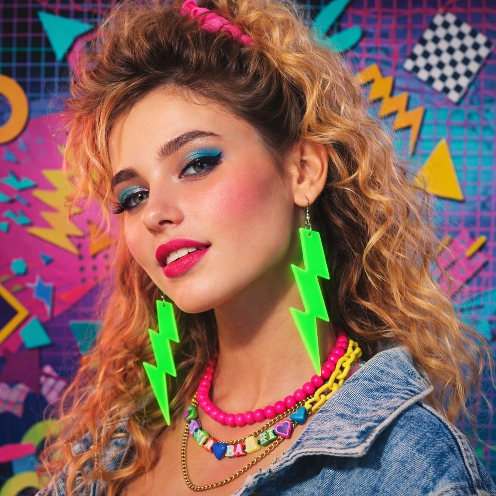 80’ler 9039lar Retro Neon Yeşil Şimşek Küpe 10 Cm