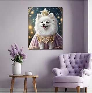 GAAGART Tekli Dikey Kavas Duvar Tablosu Preses Kostümlü Beyaz Pomaria Köpek 30 x 40 gartM7376