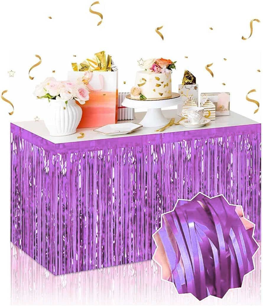 Kendinden Yapışkanlı Mor Metalize Püsküllü Masa Eteği – 75 x 275 cm Parti Süslemesi (5430)