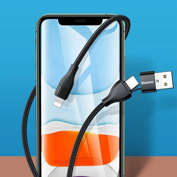 Baseus 2in1 Dual Output Cable/USB-A+Type-C İPhone 18W Hızlı Şarj Usb Kablo 1m-(5775)
