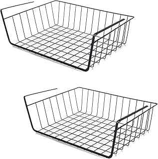 Feroya 2 Adet Paslamaz Metal Kaguru Raf Altı Sepeti [SİYAH] Raf Çelik Sepet Askılı Raf Düzeleyici Sepet