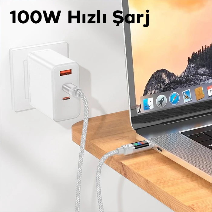 HOCO U126 Lantern 100W Type-C to Type-C Hızlı Data ve Şarj Kablosu-(5775)