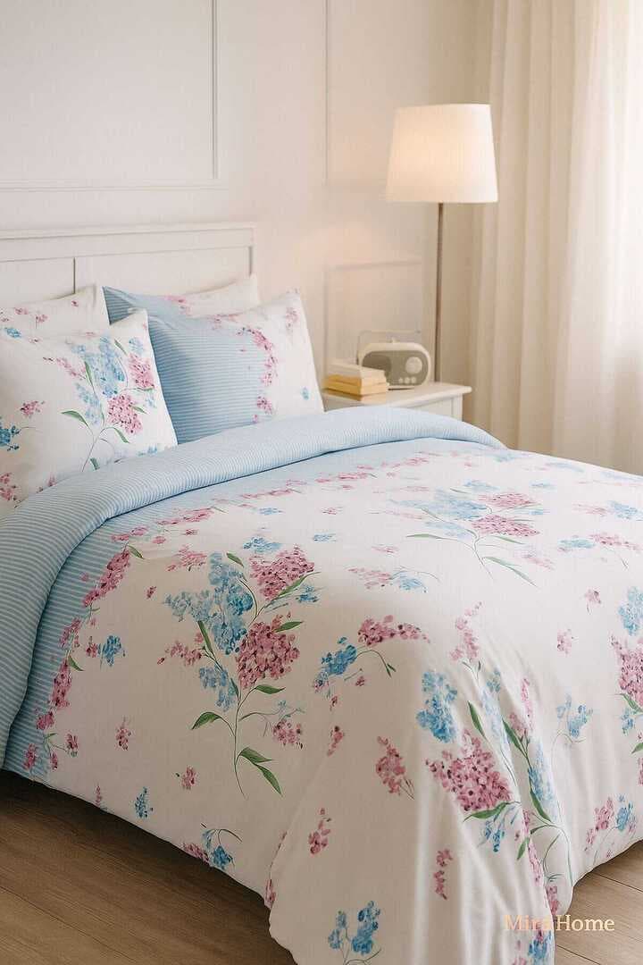 Çift Kişilik Pamuklu Nevresim Takımı Krizantem Desenli