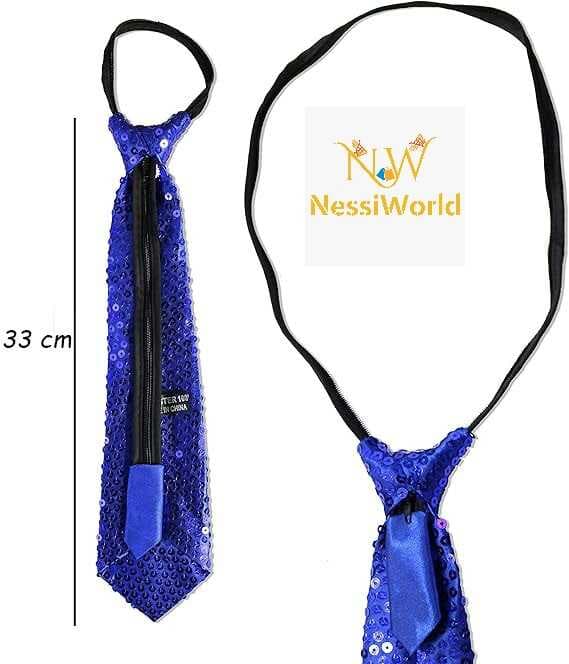 Mavi Pul Payetli Işıltılı Parti Kravatı 33 cm