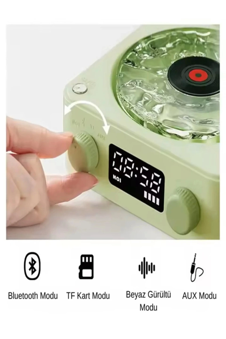 Waves Nostalji Plak Görünümlü Bluetooth Hoparlör 3d Ses Dalgası Retro Müzik Plak Yeşil