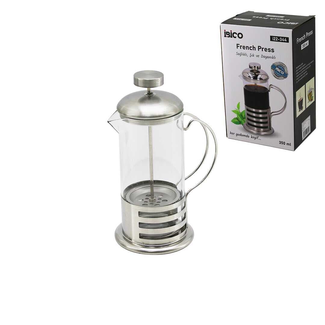 FRENCH PRESS METAL KAFES - METAL KAPAK 350ML CAM BİTKİ SÜZGEÇİ (5430)