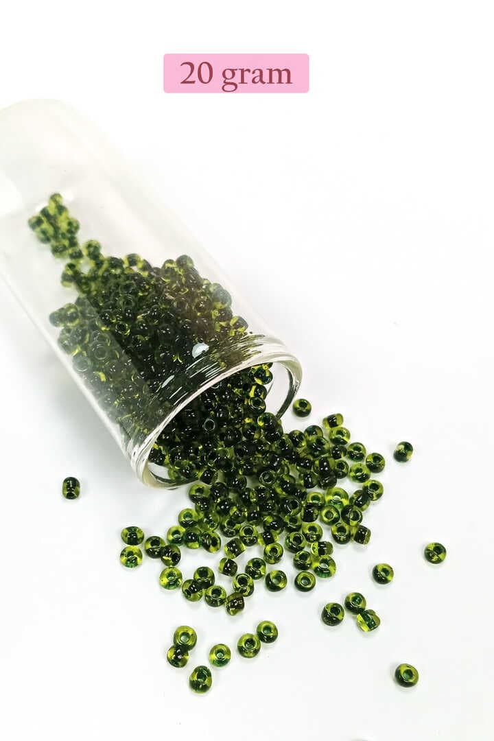 Dökme Cam Kum Boncuk (8/0) 3 mm - 20 Gram - Şeffaf Yeşil Siyah - BNC179