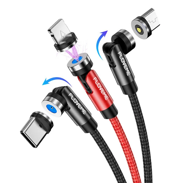 Floveme 540 Dönebilen Miknatisli Usb Sarj Kablosu 3 Baslik(iPhone+Type-C+Micro 1M-(5775)