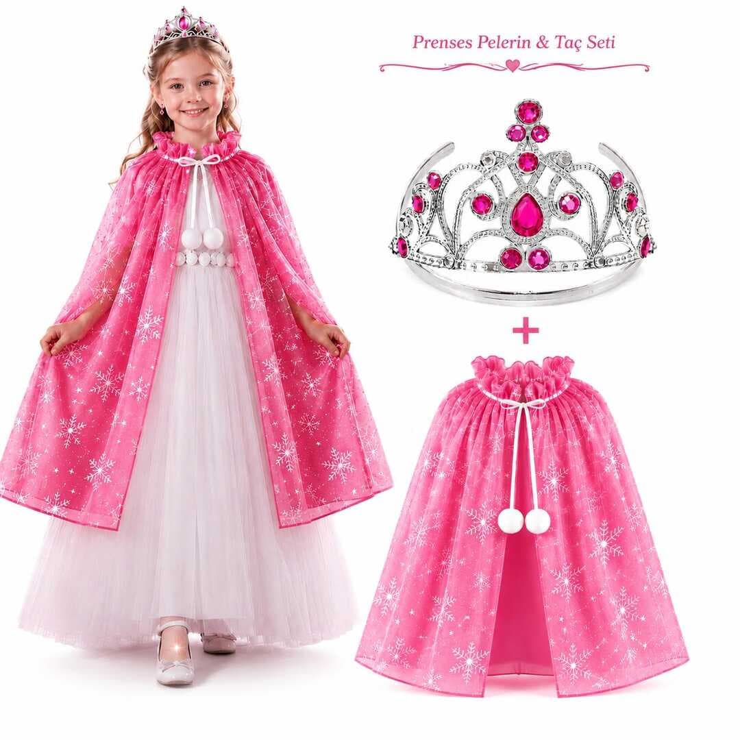 Masal Prensesi Pembe Pelerin ve Taç Seti (85 cm) (5430)