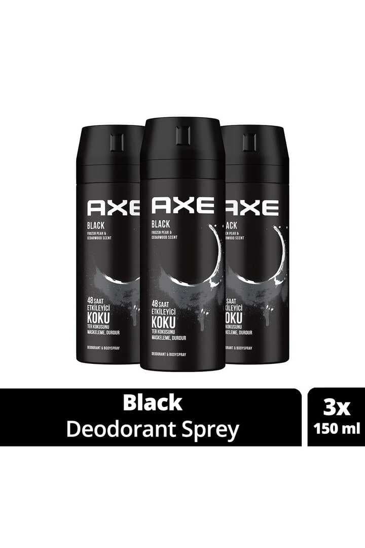 3 Adet Axe Erkek Deodorant & Bodyspray Black 48 Saat Etkileyici Koku Vücut Spreyi 150 ml