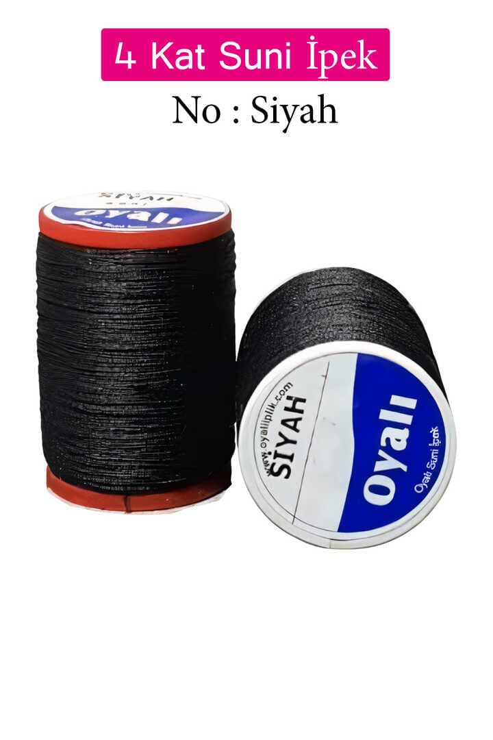 Oyalı 4 Kat Suni İpek İplik İğne Oyası Boncuk İpi Tığ Oyası No:Siyah