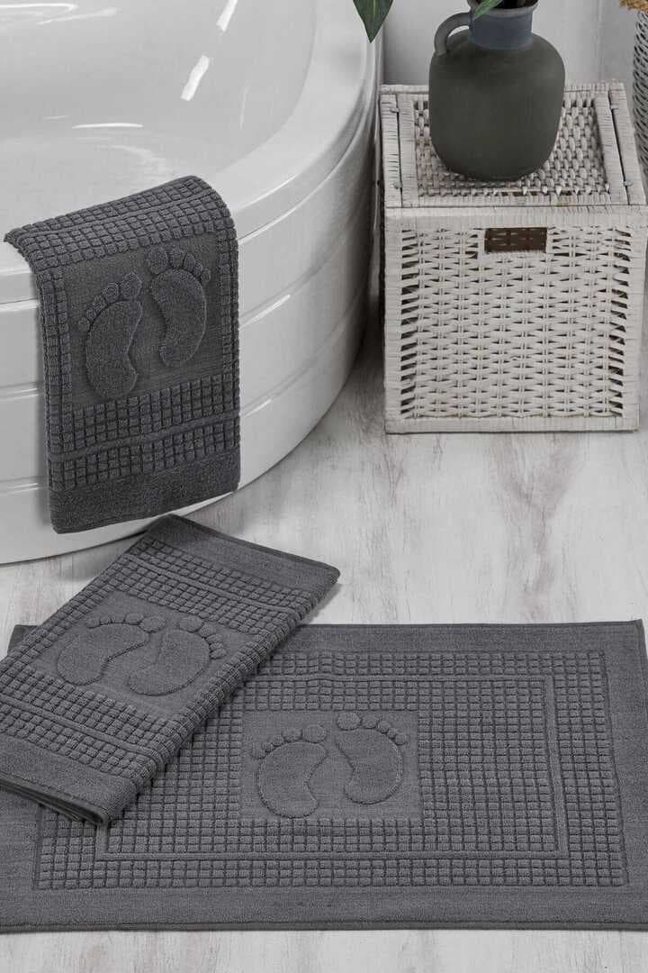 3 Lü Banyo Ayak Havlusu %100 Pamuklu 50x70 Cm Antrasit