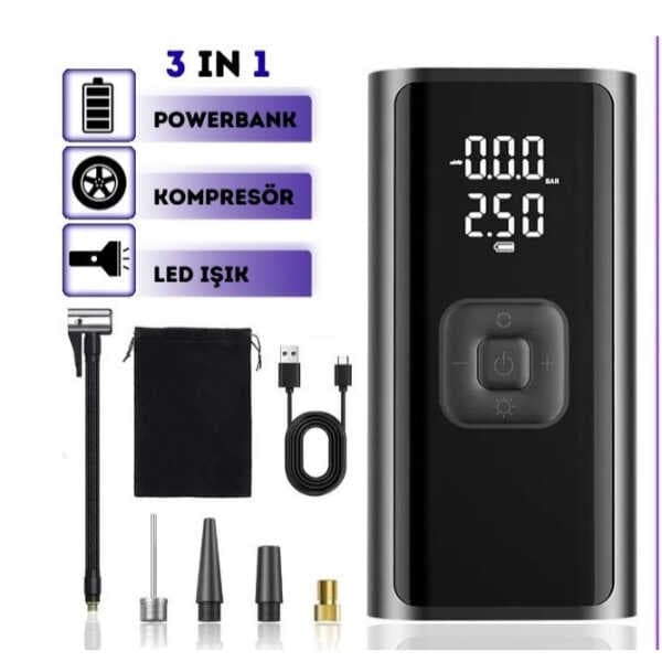 LCD Göstergeli 3'ü 1 Arada Hava Kompresörü