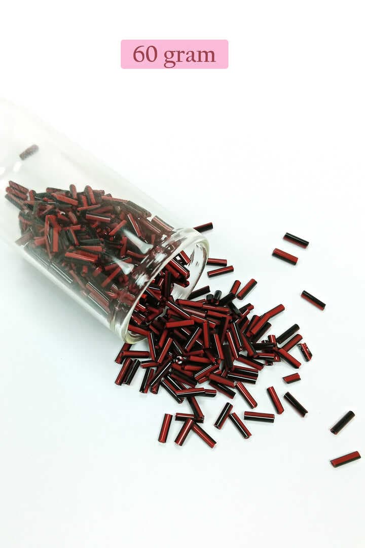 Uzun Boru Kesme Boncuk Çap 2mm Uzunluk 10 mm - 60 Gram - Kırmızı Siyah - BNC291