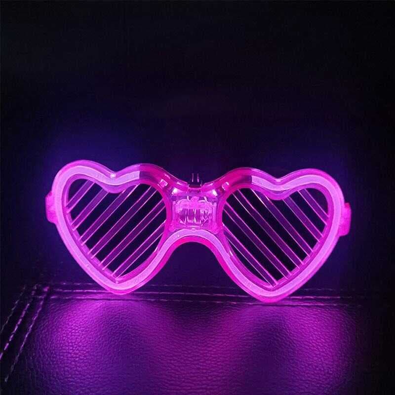 Pembe LED Işıklı Kalp Gözlük – 3 Modlu Parti &