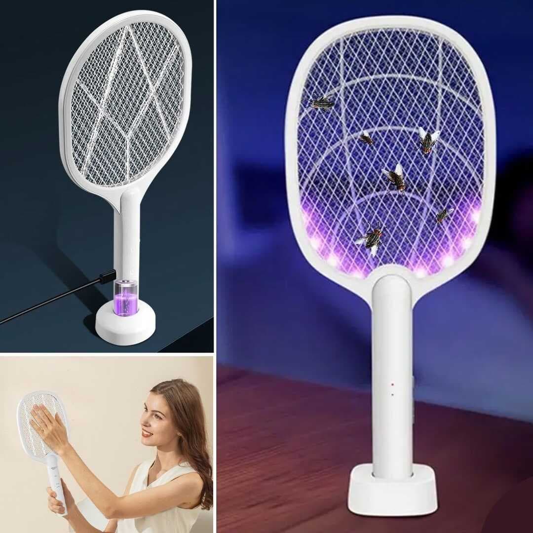 Şarjlı Sinek Öldürücü Masaüstü Standlı,Mor Işık Sinek Kovucu Raket 5w (5430)