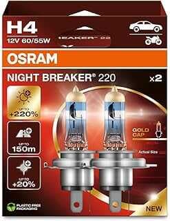 Osram H4 ight Braker 220 Ampul, 12V,%220 Fazla Işık, 2'li Paket
