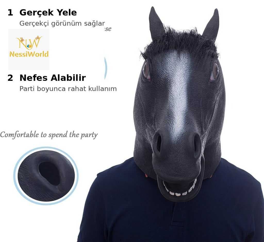Gerçekçi At Kafası Maskesi Siyah Renk