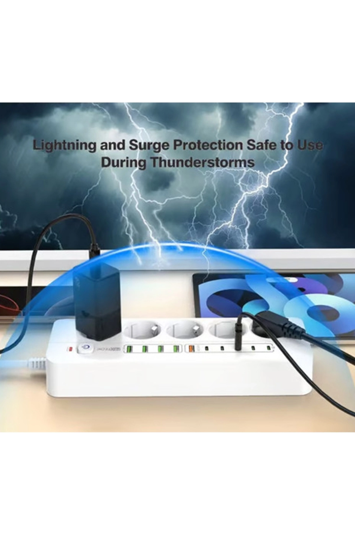 3500w Akım Korumalı 5’li Grup Priz: 5x Usb + 5x Type-c Çıkışlı (2 Metre)