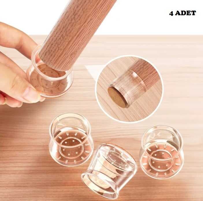 4'lü Keçeli Şeffaf Silikon Sandalye Ayak Koruyucu Seti