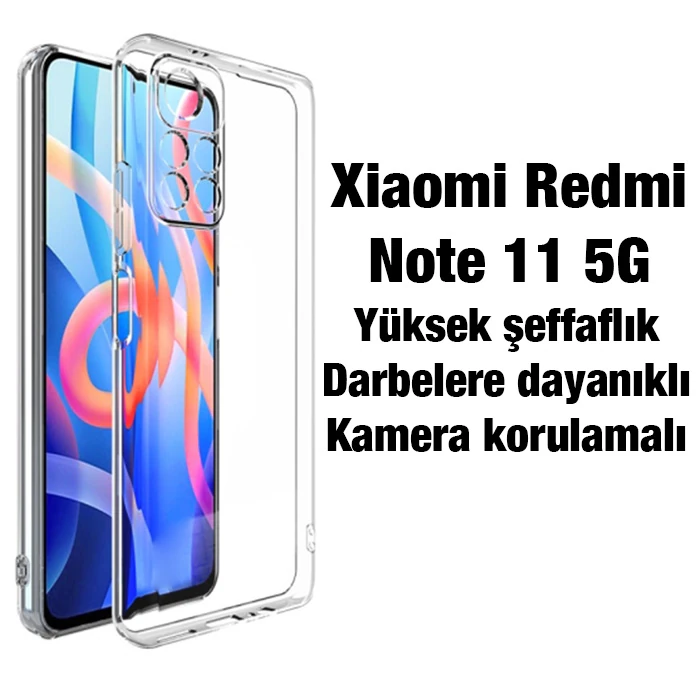 Ally Xiaomi Redmi Note 11 5G Kılıf Kamera Korumalı Ultra İnce Şeffaf Silikon Kılıf-(5775)