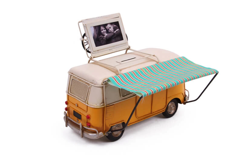 Dekoratif Metal Minibüs Çerçeveli, Kumbara Ve Tenteli