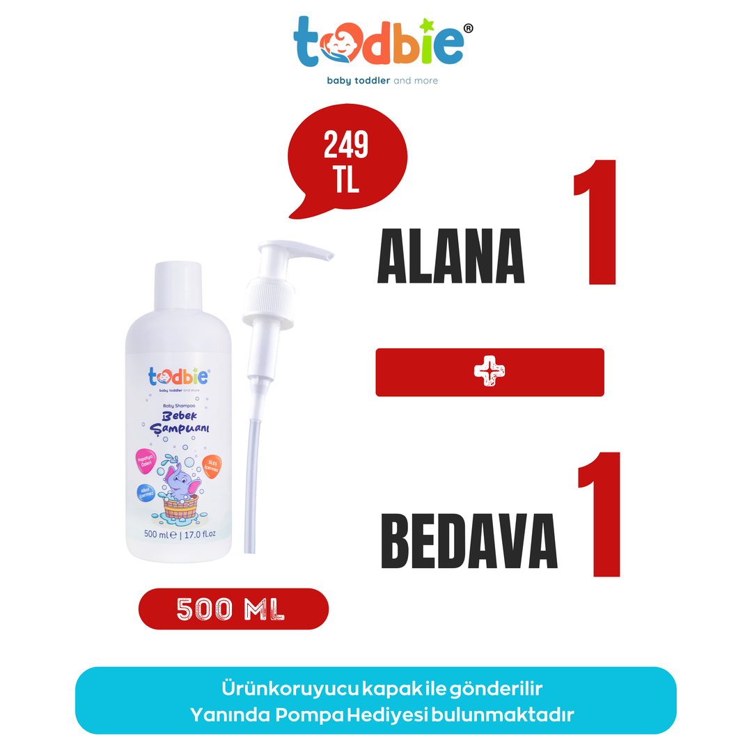 TODBİE 500 ml 1 Alana 1 Bedava 500 ml Bebek Şampuanı - Göz Yakmayan, Papatya Özlü, Sles İçermez